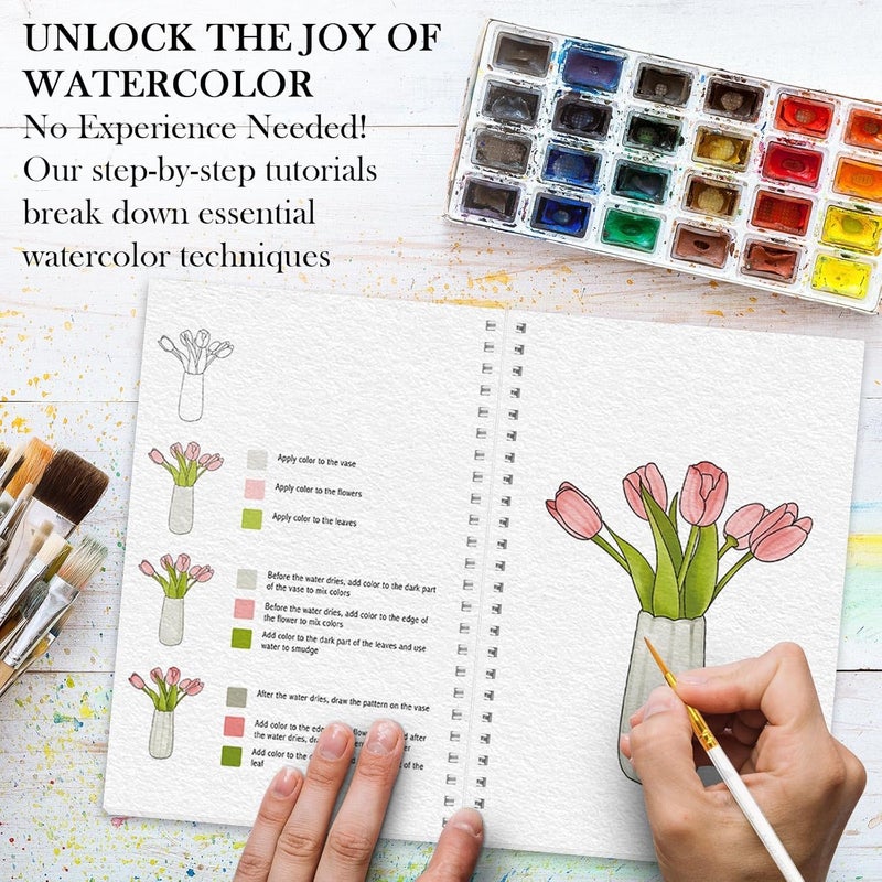 ADEVIAN Watercolor Workbook, Watercolor Workbook Paint Book Beginner Friendly, 12 Different Patterns Stress-Relieving Art Crafts for Creative Exploration Gift for Women Adults Teens (Bouquet, 1) - Image 4